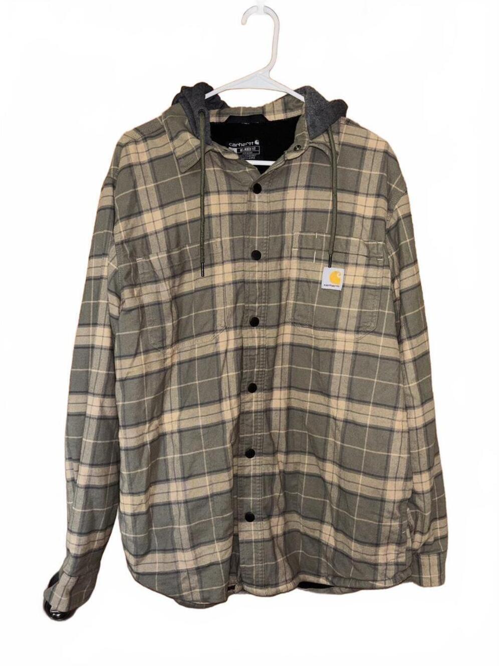 Dusty Olive Carhartt Rugged Flex Relaxed Fit Flannel Fleece Lined Hooded Shirt